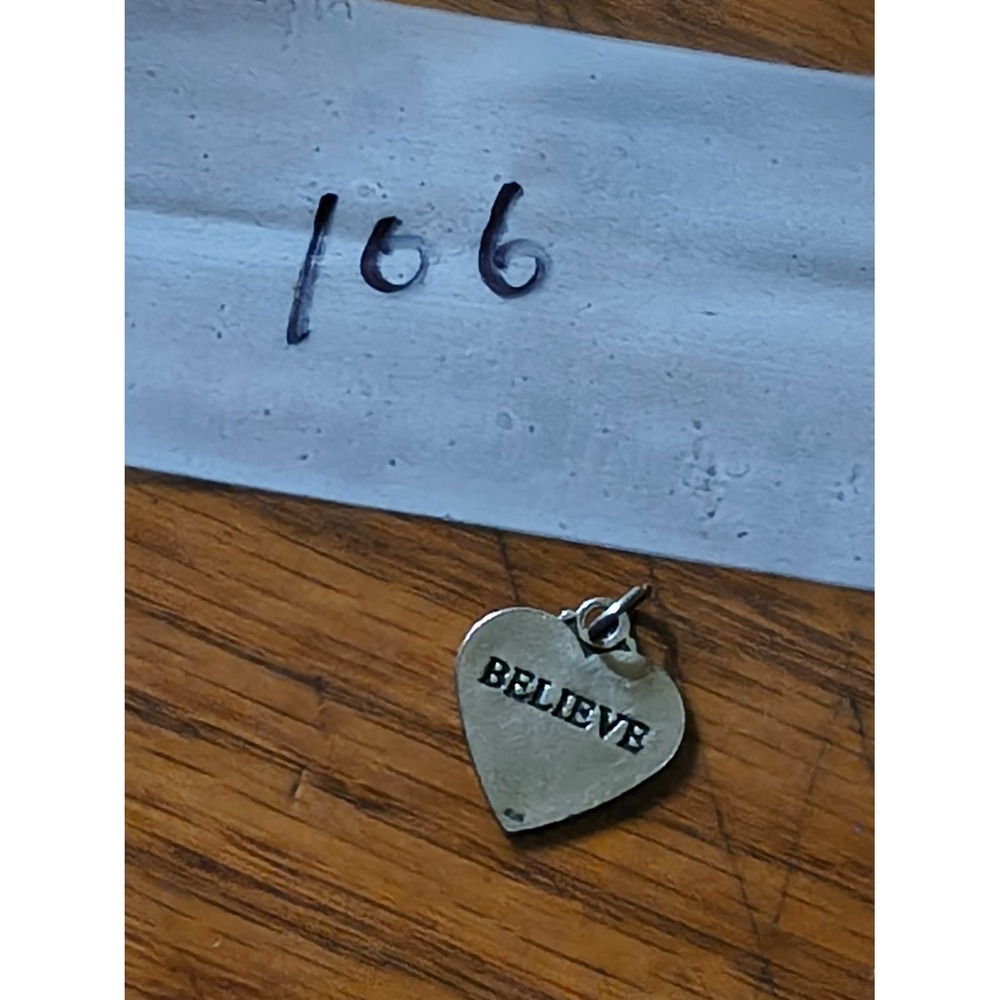 Sterling Silver Heart Charm Pendant Inspirational BELIEVE Vintage 925 Heart